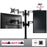 Duronic Quad Monitor Arm Stand supporting multiple screens, showing portrait rotation and weight capacity details.