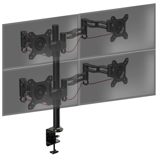 Duronic Quad Monitor Arm Stand with four adjustable arms and a secure C-clamp base.