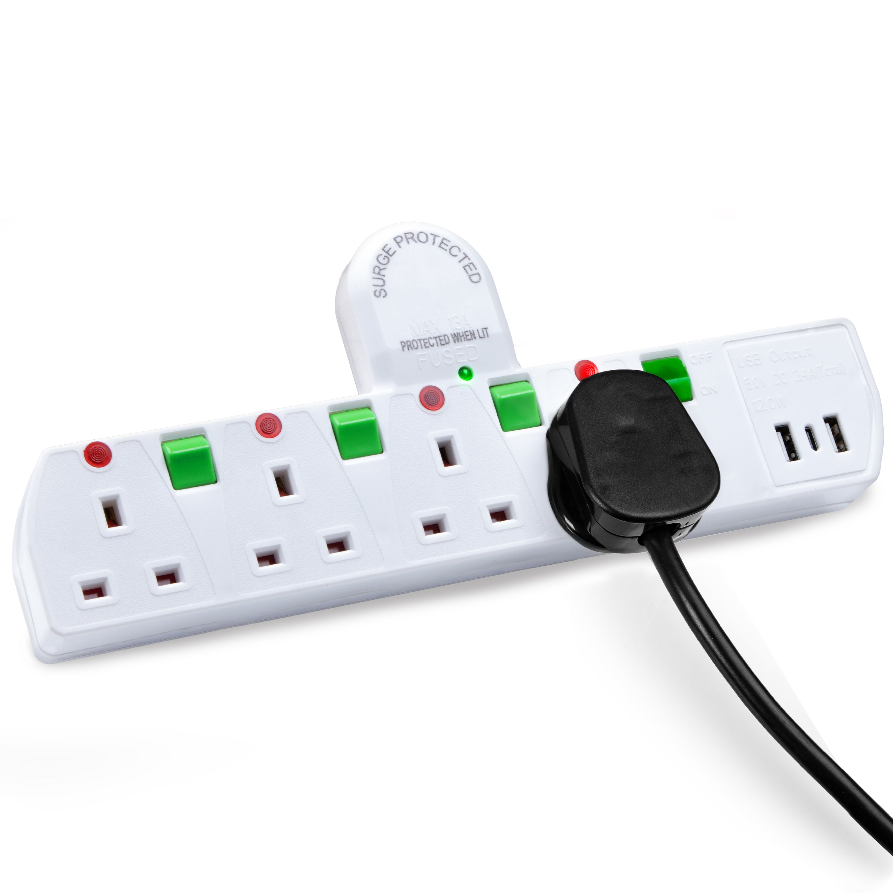 Adapter With Spikes Computer Duronic 5-Way UK Plug Adapter S125W | Switched Socket Extension | White ...