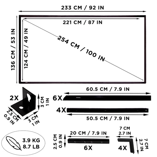 Duronic SFPS100 Projector Screens with product dimensions