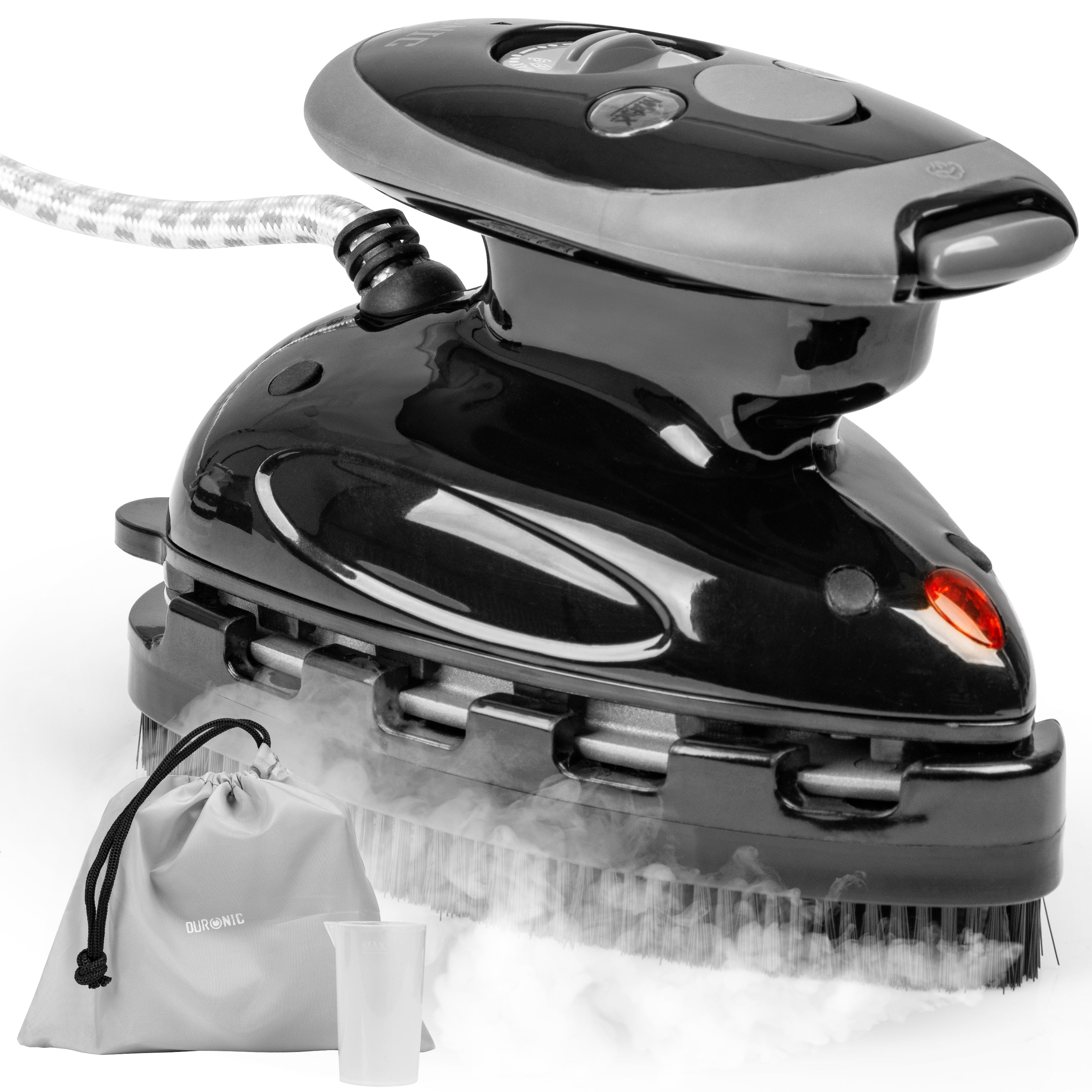 Duronic SI2 BK black travel steamer with bag cup and attachment for clothing quilting crafting holidays