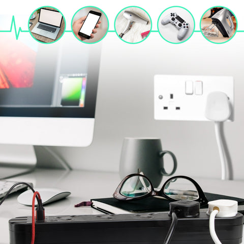 Duronic ST10B extension lead versatile ways to use for laptop, phone, hairdryer, gaming, hand mixer for baking