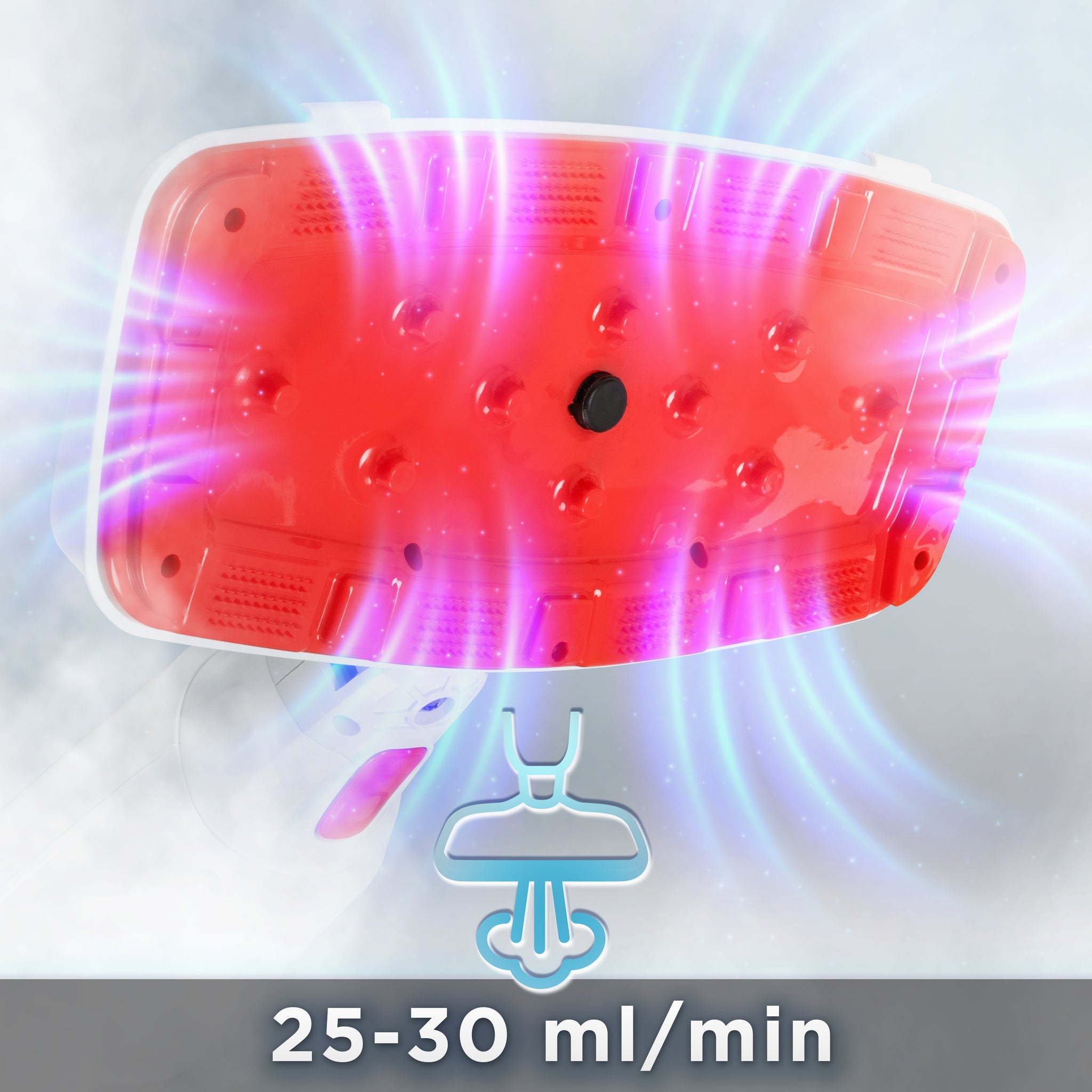 Duronic STM15 WE Steam Mops steamer head with a red heated plate emitting a powerful steam output of 25-30 ml/min.
