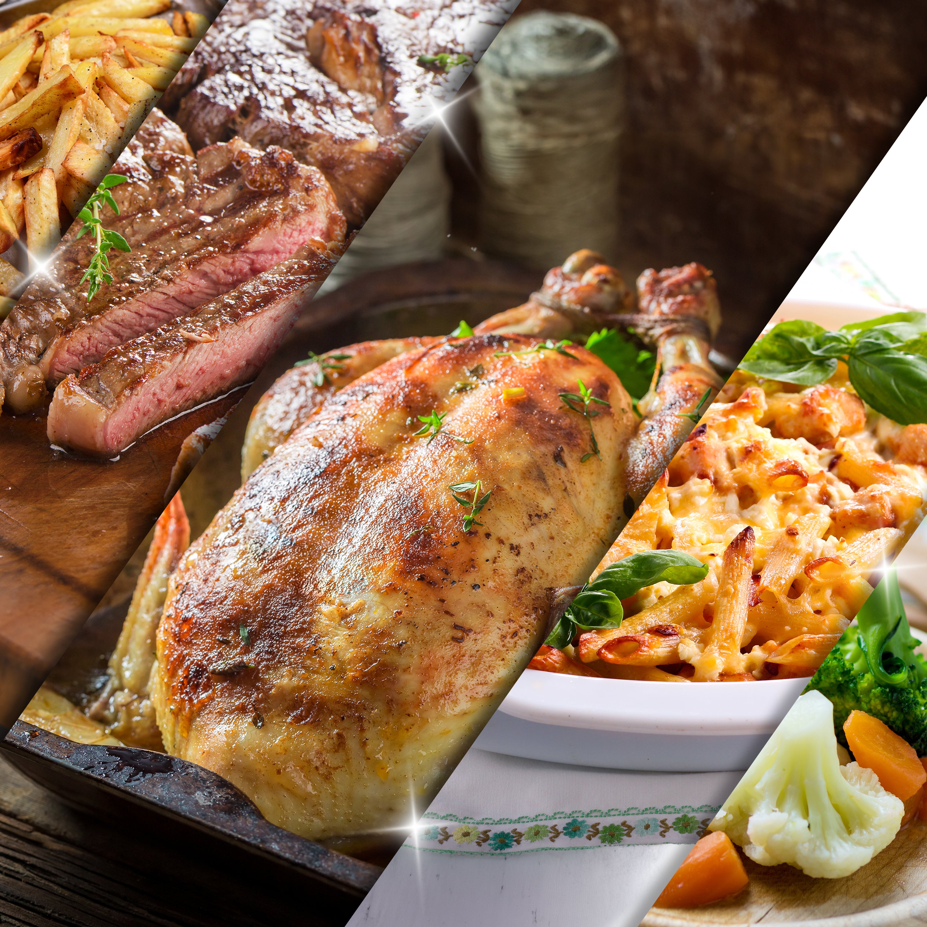 Duronic Silicone Air Fryer Liners with a collage of popular dinner dishes