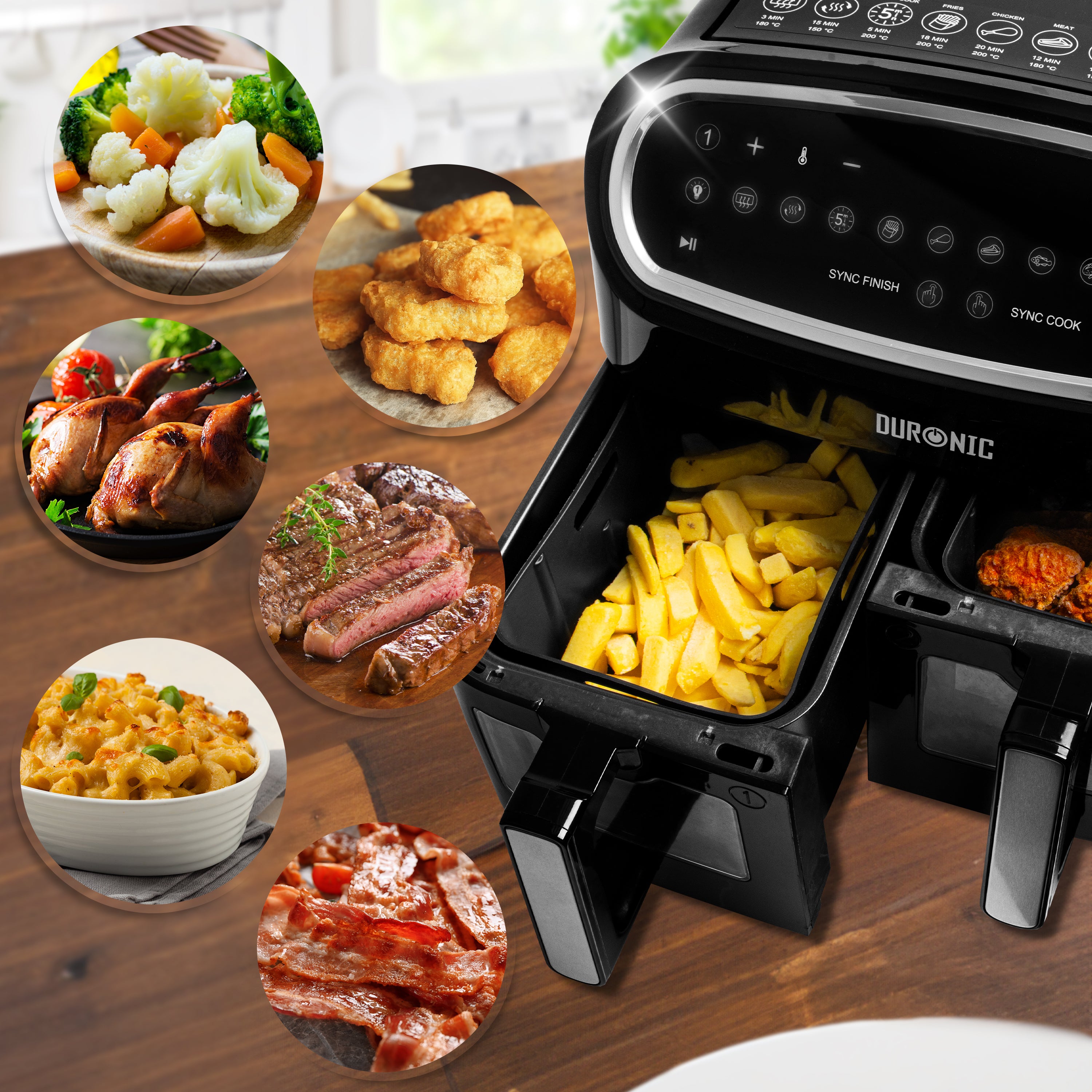 Duronic Silicone Air Fryer Liners with different food range