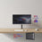 Duronic Single Monitor Arm showing compatibility with 13-32 inch screens, 8kg max weight, and VESA patterns.