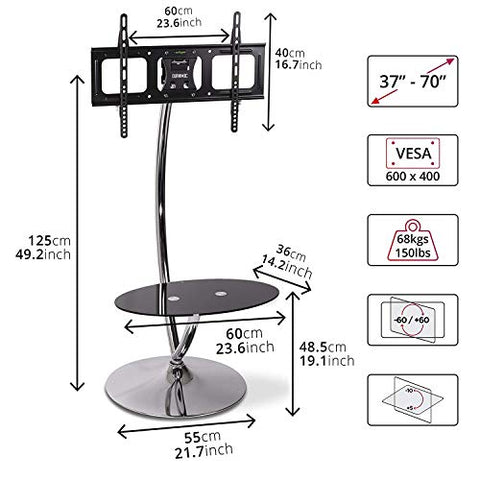 Duronic TV Stand with length, height and width. 