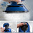 Duronic Travel Iron being used to steam fabric and a two-step guide on how to fill its 30ml water tank and activate the steam function.