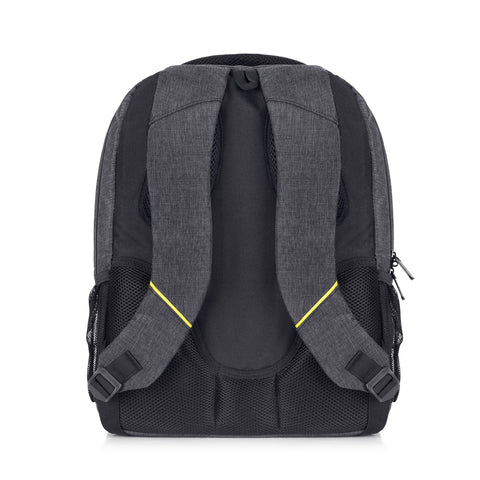 Duronic Travel Laptop Backpack featuring padded shoulder straps with yellow accents.