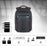 Duronic Travel Laptop Backpack with blue accents, showing multi-compartment capacity icons for storage and organization.