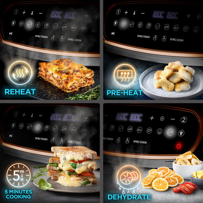 Duronic XXL Digital Air Fryer AF14 with 4 function of the airfryer, reheat, pre heat. 5 min cooking and dehydrate