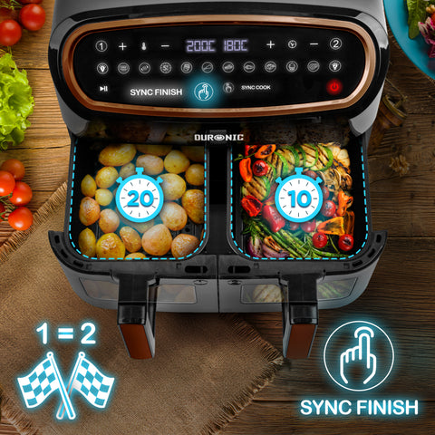 Duronic XXL Digital Air Fryer with two drawer sync finish