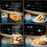 Duronic XXL Triple Drawer Air Fryer displaying cooking settings for lasagna, nuggets, sandwich, and dried fruit.