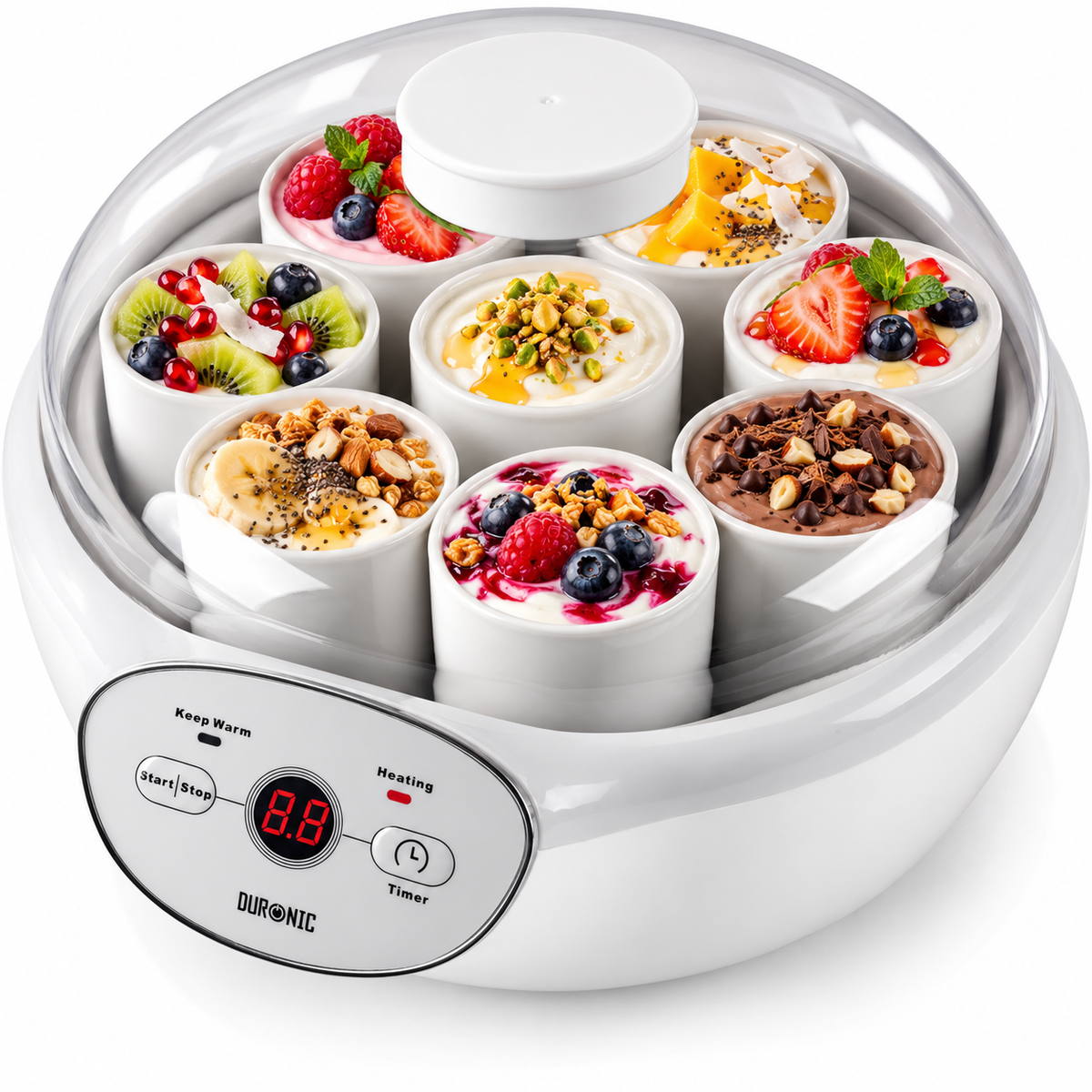 Duronic_YM2_Yoghurt_Maker_filled_with_various_delicious_pots_of_yoghurt