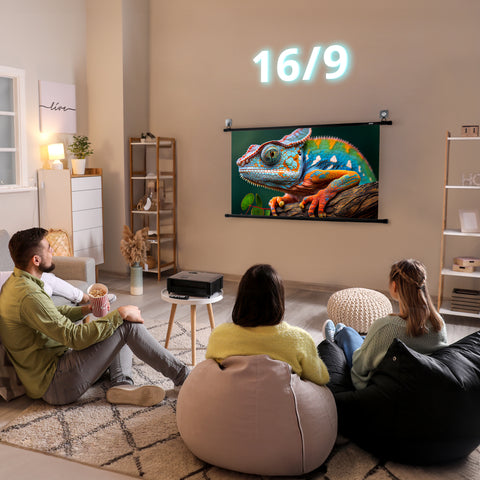 Duronic projector screen with people watching using the projector screen