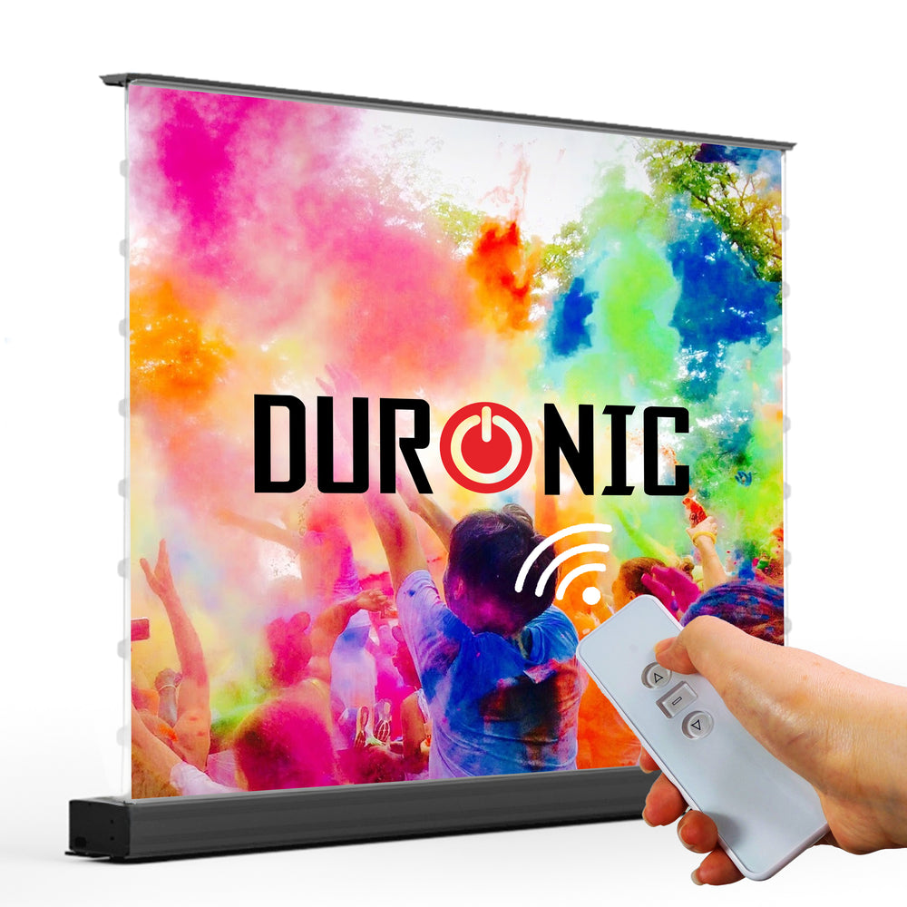 Duronic Electric 120” Ambient Light Rejecting (ALR) Floor Projector Screen for Ultra Short Throw Projectors: PET crystal Grey Screen, 16:9 Ratio, Remote Controlled – For Home Theatres and Conferences