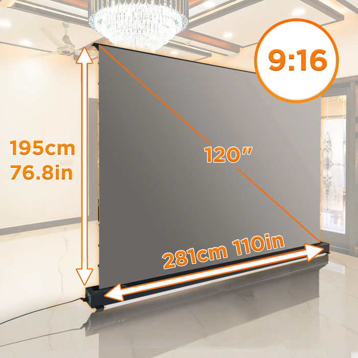 Duronic Electric 120” Ambient Light Rejecting (ALR) Floor Projector Screen for Ultra Short Throw Projectors: PET crystal Grey Screen, 16:9 Ratio, Remote Controlled – For Home Theatres and Conferences