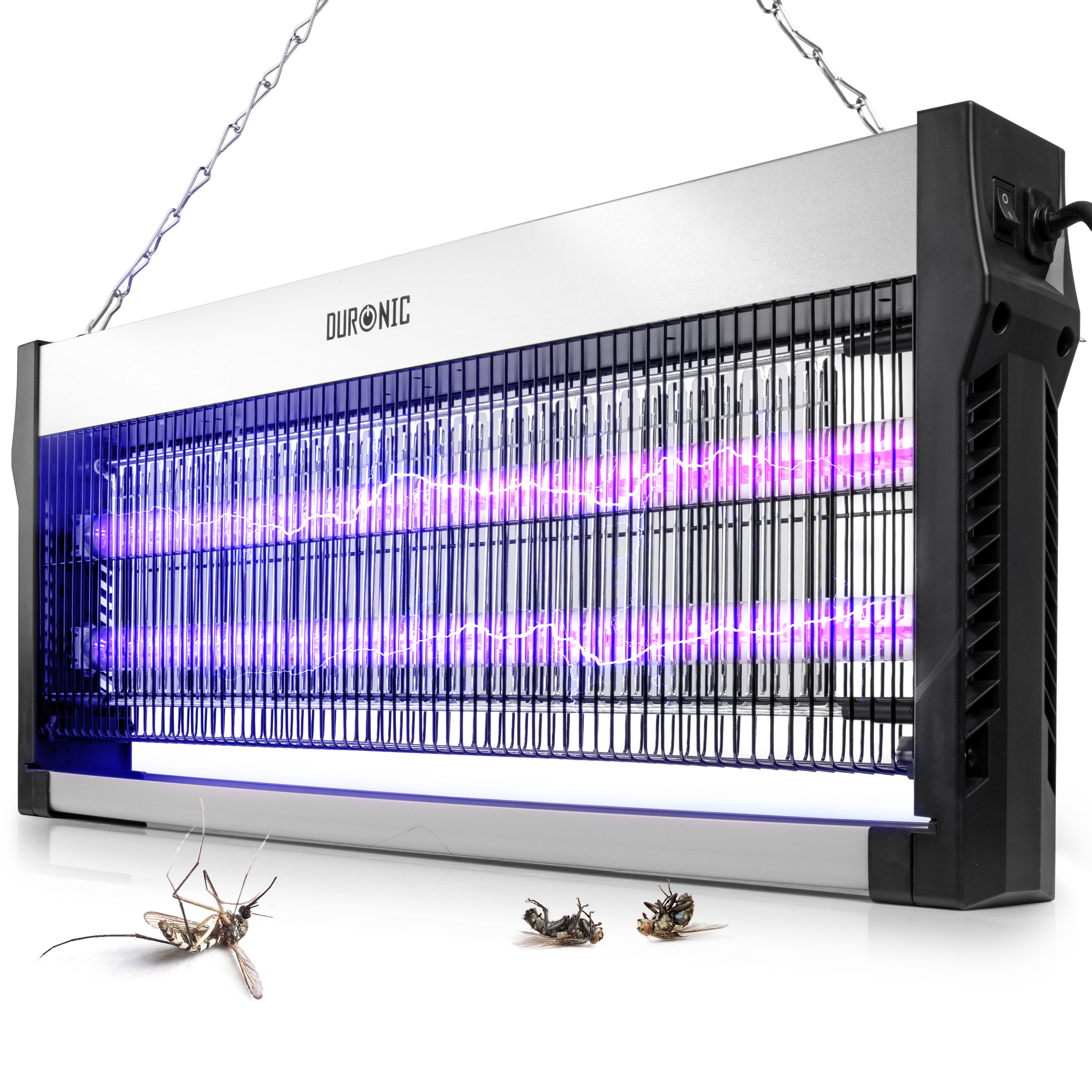 Duronic FK2X10 Electric Fly Killer, Dual Wavelength UV Bug Zapper with Removable Tray and Hanging Chain, Energy Efficient 16W Indoor Insect Trap for Kitchen and Home
