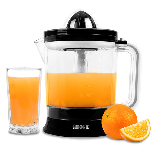 Duronic Electric Citrus Juicer JE416, 2 Interchangeable Electric Juicer Cones, 40W Hand Press Citrus Juicer with Adjustable Pulp Filter, 1600ml Capacity, for Fresh Lemon, Lime Juice