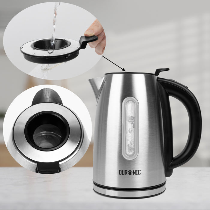 Duronic Electric Kettle EK43 Lightweight 3kW Cordless Kettle with Variable Temperature, Dual Water Gauges, and 1.7L Capacity Perfect for Tea lovers, Culinary Enthusiasts or Parents with Infants