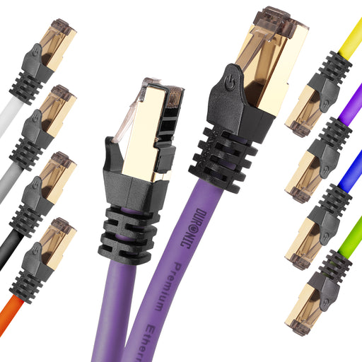 Duronic Ethernet Cable 3M High Speed CAT 8 Patch Network Shielded Lead 2GHz / 2000MHz / 40 Gigabit, CAT8 SFTP Wire, Snagless RJ45 Super-Fast Data - Purple