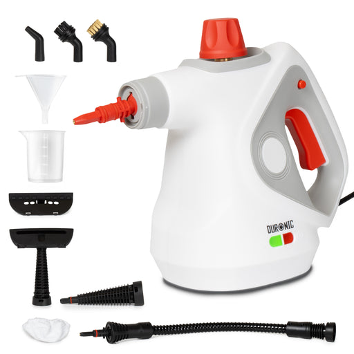 Duronic SC32 WE Handheld Steam Cleaner with 11 Accessories, 1050W High Pressure Upholstery Cleaners, Portable Steamer Stain Remover for Kitchen Oven Grill Bathroom Car Window Tile Grout Cleaner White