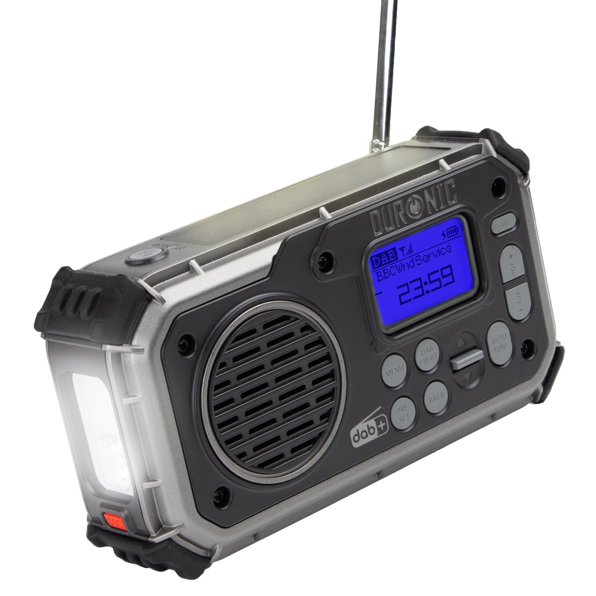 Duronic Portable DAB Radio SDAB1 Bluetooth DAB+ Radios Hand Crank Battery Radio Solar Radio 4-Way Rechargeable Emergency Flashlight Digital FM Radios with SOS Alarm for Camping Hiking Outdoor