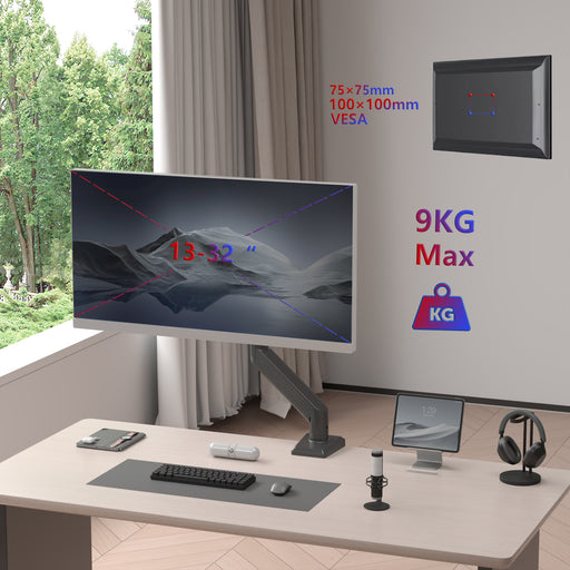 Duronic DM6A1 Dual Monitor Stand, Ergonomic Gas Powered Two 32” Monitor Arms Adjustable PC Desk Mount with VESA 75/100 Compatibility Computer Arm for Home Office Work