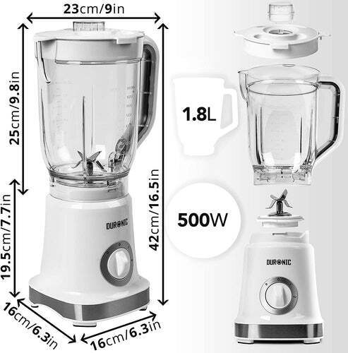 Duronic Electric Blender BL5 | 1.8 Litre BPA-Free Jug | 500W Motor | Stainless-S