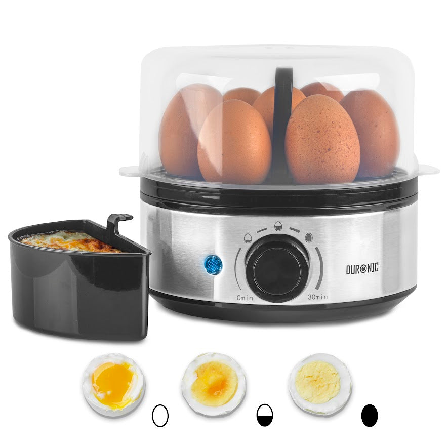 Duronic Electric Egg Boiler EB50 400W Egg Cooker Poacher for 7 Eggs with Omelette Tray Auto Shut Off & 3 Cooking Modes Soft Medium Hard Boiled Egg Steamer for Breakfast Meals - Dishwasher Safe Parts