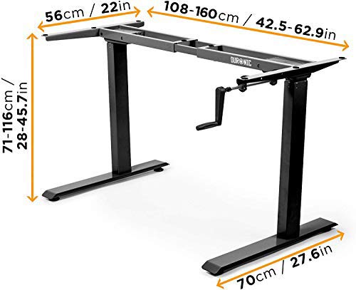 Duronic Sit Stand Desk Frame TM00 BK | Manual Standing Office Table | Frame ONLY | Height Adjustable 71-116cm by Crank Handle | Ergonomic Workstation | Sturdy and Robust | Customisable | BLACK