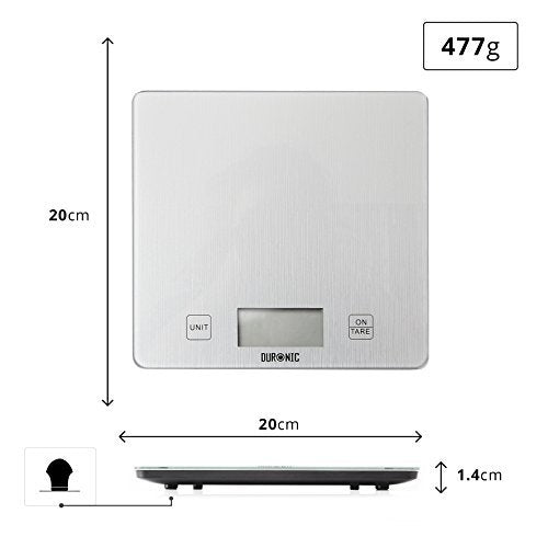 Duronic Kitchen Scales KS1080 | Postal Baking weighing scale| Glass platform 5KG Capacity | Add & Weigh Tare | 1g Precision