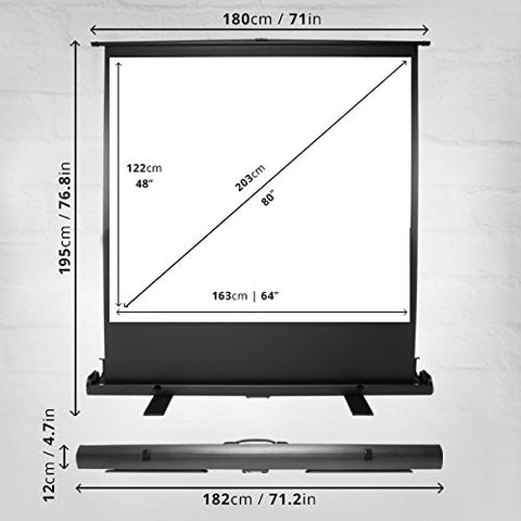 Duronic Projector Screen FPS80/43 Floor Projection Screens, 80” Freestanding Movie Screen, 4:3 Ratio Home Theatre Cinema Screen, Ideal for Home, Classroom, Office Presentations