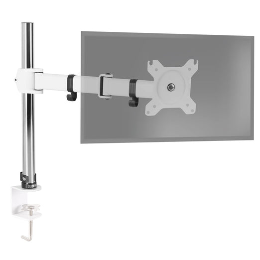 Duronic Single Monitor Arm Stand DM251X3WE | PC Desk Mount | WHITE | Height Adjustable | For One 13-27 Inch LED LCD Screen | VESA 75/100 | 8kg Capacity | Tilt -90°/+35°, Swivel 180°, Rotate 360°