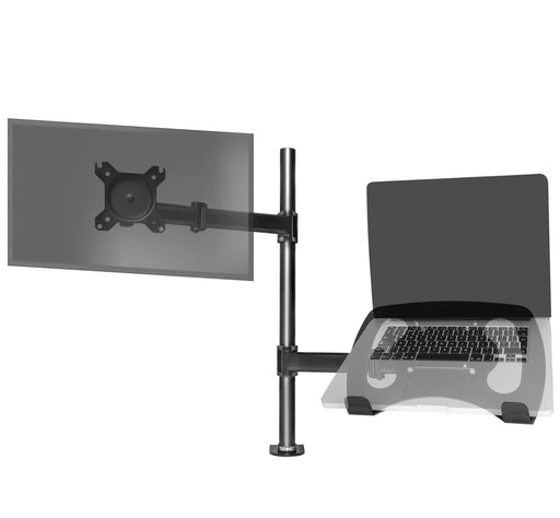 Duronic Desk Mount DM25L1X1 | Single Monitor Stand for 13”-27” LCD/LED PC/TV Screen and Laptop | Dual Arms | Adjustable Support | VESA 75/100 Bracket (Tilt: -90°/+35° | Swivel: 180° | Rotate: 360°)
