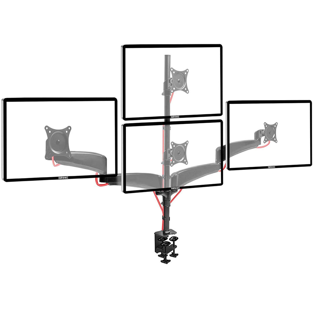 Duronic Monitor Arm Stand DM453VX1 | Quad PC Desk Mount | Steel | Height Adjustable | For Four 15-27 LED LCD Screens | VESA 75/100 | 6kg Per Screen | Tilt -90°/+85°, Rotate 360°