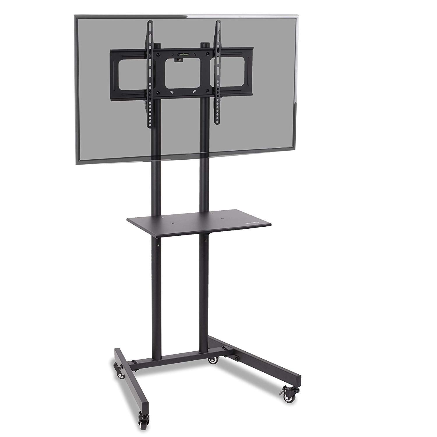 Duronic Mobile TV Stand on Wheels TVS5T1, Trolley Mount with Shelf Heavy duty for 32-70 Inch Flat Screen Television LCD LED OLED QLED, VESA Up to 600x400, Max. 68kg / 150lbs Capacity