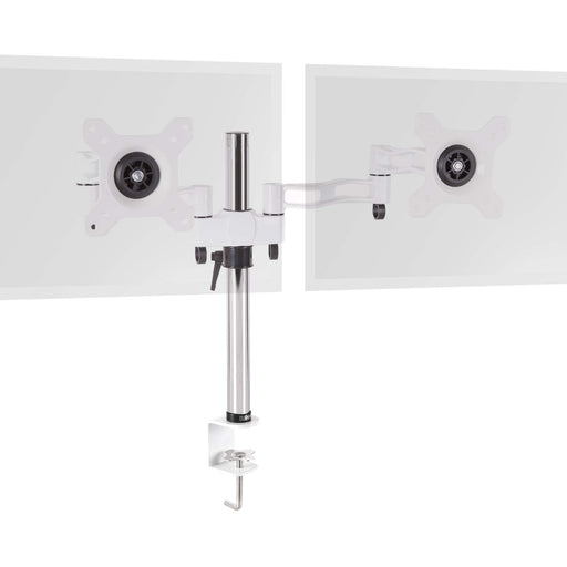 Duronic Dual Monitor Arm Stand DM352 WE, Double PC Desk Mount, Aluminium, Adjustable, For Two 13-27 LED LCD Screens, 8kg Capacity, Tilt +15°/-15°,Swivel 180°,Rotate 360° - WHITE