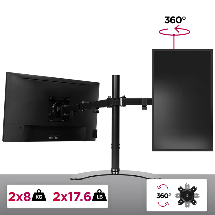 Duronic Dual Monitor Arm Stand Desk Mount DM15D2, For Two 13-27 Inch LED LCD PC Computer or TV Screens, Freestanding Double Bracket, VESA 75 100, Tilt Swivel Rotate