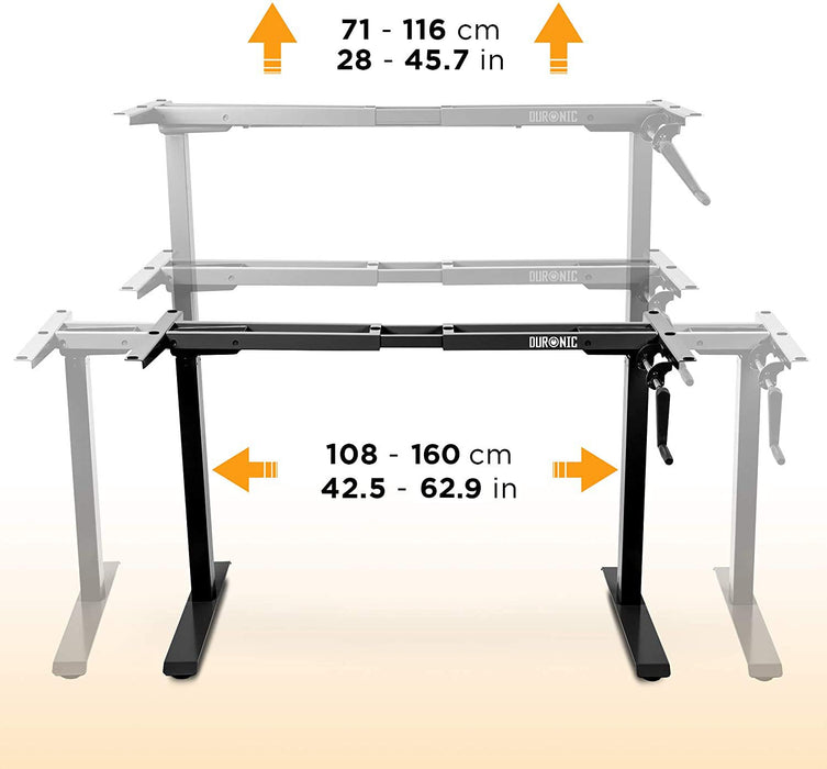 Duronic Sit Stand Desk Frame TM00 BK | Manual Standing Office Table | Frame ONLY | Height Adjustable 71-116cm by Crank Handle | Ergonomic Workstation | Sturdy and Robust | Customisable | BLACK