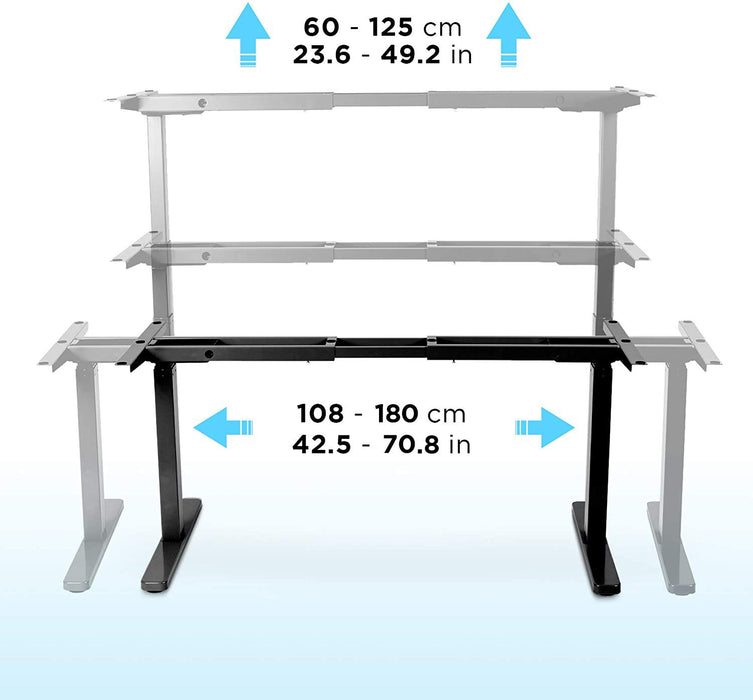 Duronic Sit Stand Desk Frame TM23 BK | Electric Standing Office Table | Frame ONLY | Height Adjustable 60-125cm | Ergonomic Workstation | BLACK | Memory Function | Dual Motor / 3 Stage