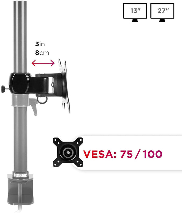 Duronic Monitor Arm Stand VESA Head DM35, Universal Mounting Head to Use with Any Duronic Desk Mount Pole Bracket, Rotates and Tilts, Fits VESA 75/100
