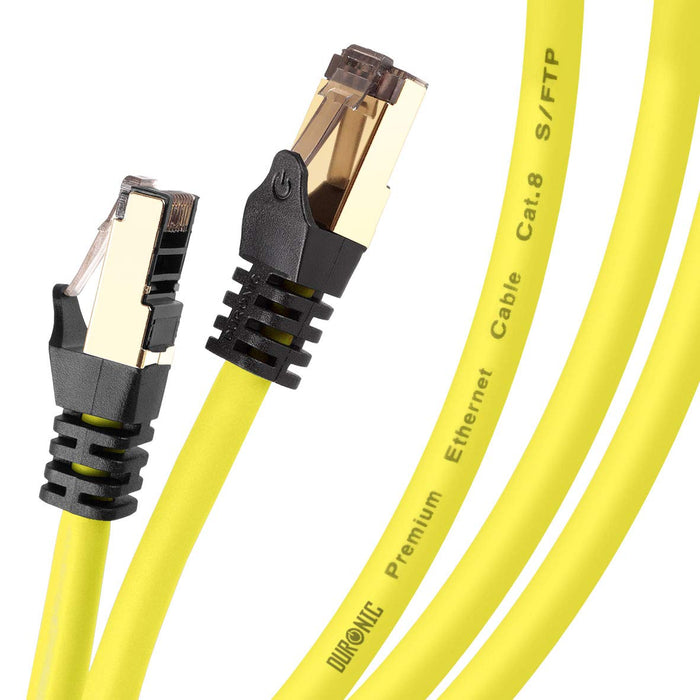 Duronic Ethernet Cable 1.5M High Speed CAT 8 Patch Network Shielded Lead 2GHz / 2000MHz / 40 Gigabit, CAT8 SFTP Wire, Snagless RJ45 Super-Fast Data - Yellow