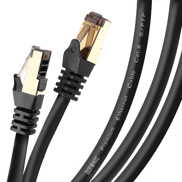 Duronic Ethernet Cable 1.5M High Speed CAT 8 Patch Network Shielded Lead 2GHz / 2000MHz / 40 Gigabit, CAT8 SFTP Wire, Snagless RJ45 Super-Fast Data - Black
