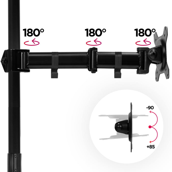 Duronic Single Monitor Arm Stand DMT251X3, PC Desk Mount, Extra Tall 100cm Pole, For One 13-32 LED LCD Screen, VESA 75/100, 8kg/17.6lb Capacity, Tilt 90°/35°,Swivel 180°,Rotate 360°