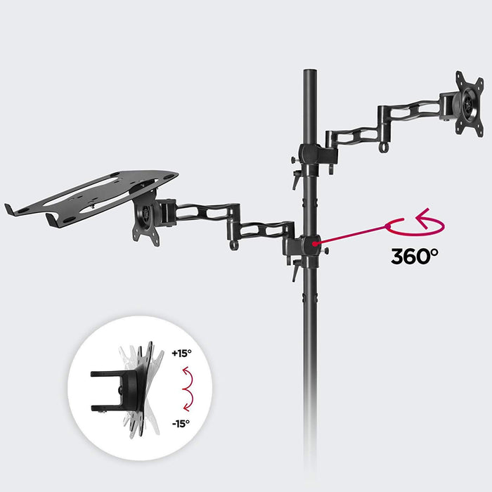 Duronic Desk Mount DM35L1X1 | Single Monitor Stand for 13”-27” LCD/LED PC/TV Screen and Laptop | Dual Arms | Adjustable Support | VESA 75/100 Bracket (Tilt: -15°/+15° | Swivel: 180° | Rotate: 360°)