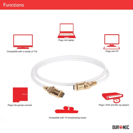 Duronic HDMI Cable [ HDC01 /10] | 10 Metre | WHITE | 1080p High Speed HDMI & Ethernet Lead | 24K Gold Plated Swivel Connectors | Good for PS4, PS3, Xbox, Nintendo, Sky+ HD, Virgin, TV, DVD, BluRay