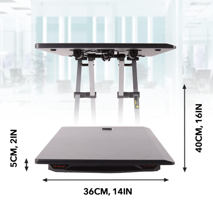 Duronic Sit-Stand Desk DM05D11 BK [BLACK] | Height Adjustable Office Workstation | 74x43cm Platform | Raises from 5-40cm | Riser for PC Computer or Laptop | Ergonomic Desktop Table Converter