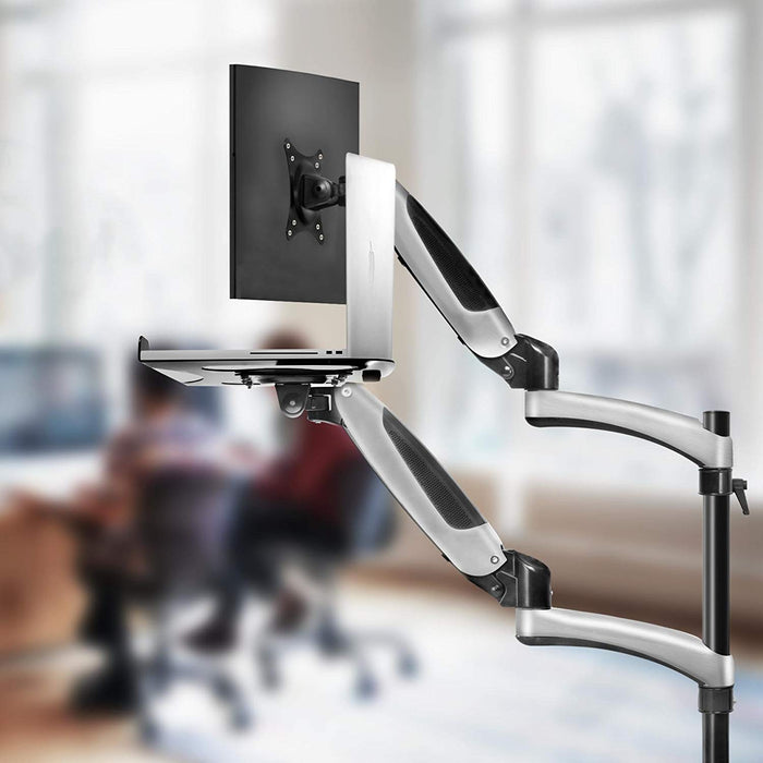 Duronic Desk Mount DM65L1X1 | Single Monitor Stand for 15”-27” LCD/LED PC/TV Screen and Laptop | Dual Arms | Adjustable Support | VESA 75/100 Bracket (Tilt: -90°/+85° | Swivel: 180° | Rotate: 360°)