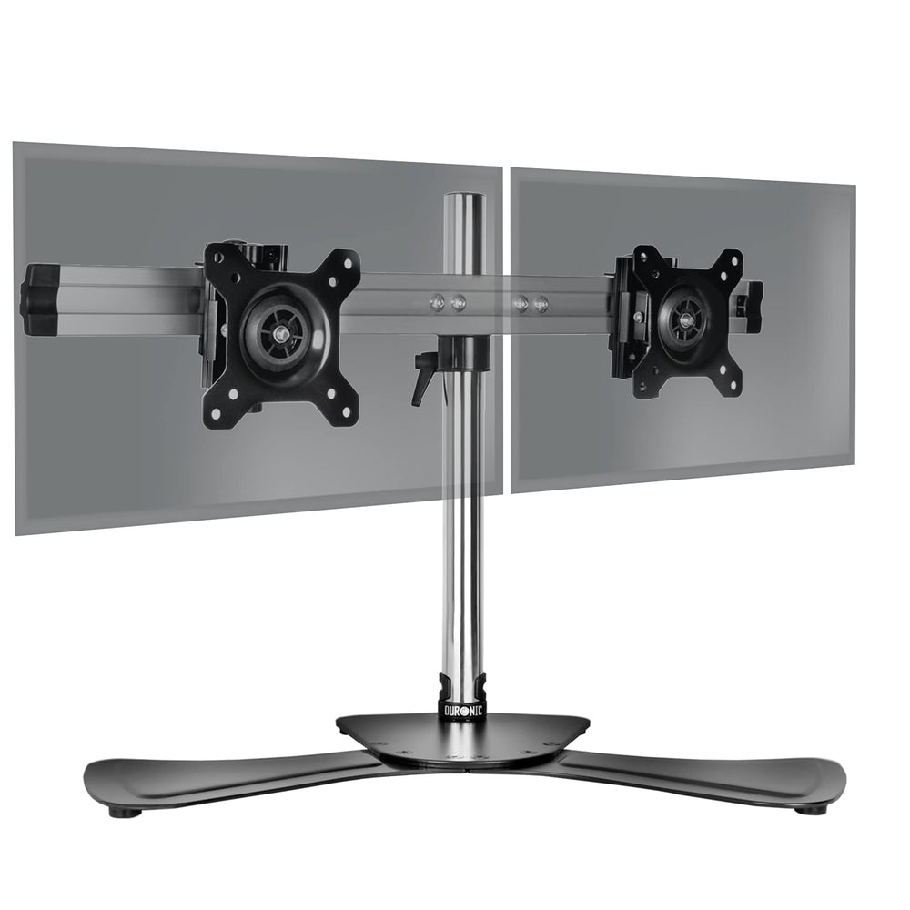 Duronic Monitor Arm Stand DM752 | Dual Freestanding PC Desk Mount | BLACK | Height Adjustable | For Two 15-24 LED LCD Screens | VESA 75/100 | 8kg Capacity | Tilt -15°/+15°, Rotate 360°